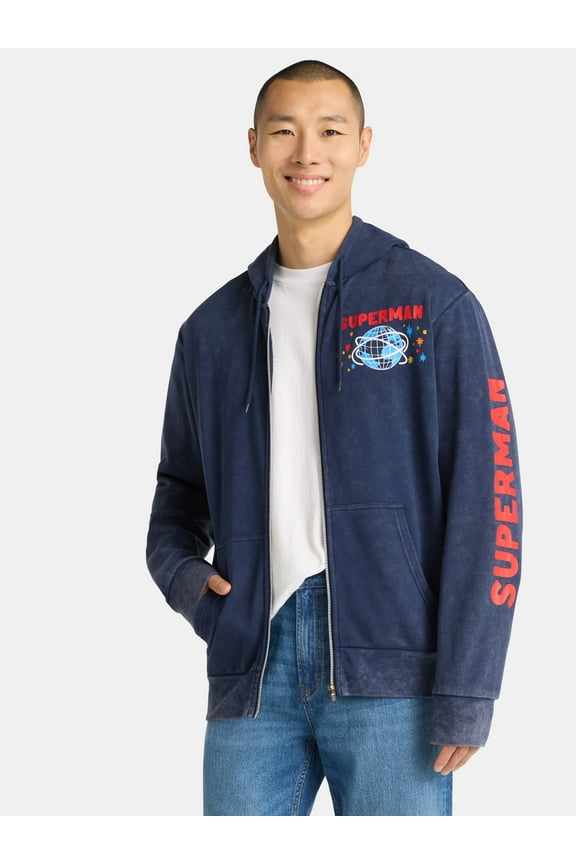 Superman Men's and Big Men's Mineral Wash Graphic Zip Hoodie, Sizes S-3XL