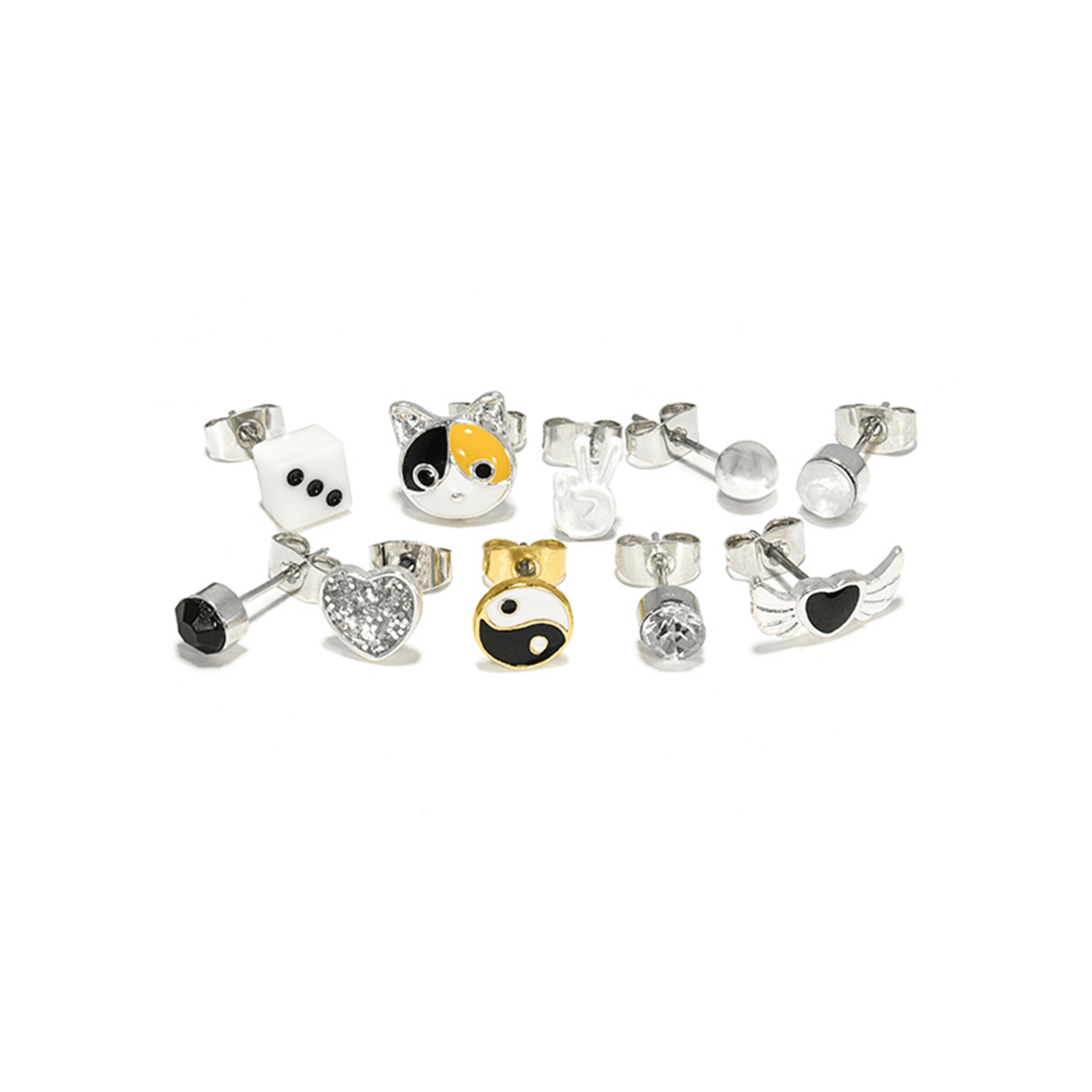 Claire's Girls Silver Black And White Stud Earrings Set