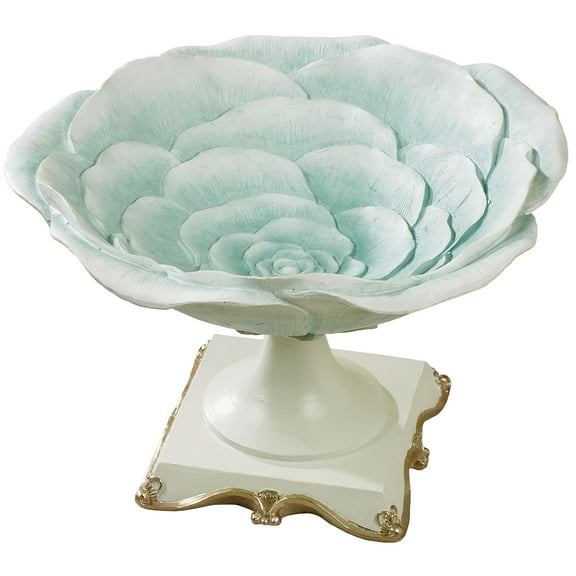 Beautiful Rose Bloom Floral Decorative Centerpiece Bowl Aqua Blue 13”dia.x9”H