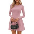thumbnail image 3 of PRETTYGARDEN Long Sleeve Mini Dress for Women Fall Crewneck Knit Pleated Babydoll A Line Soft Casual Short Party Dresses, 3 of 8