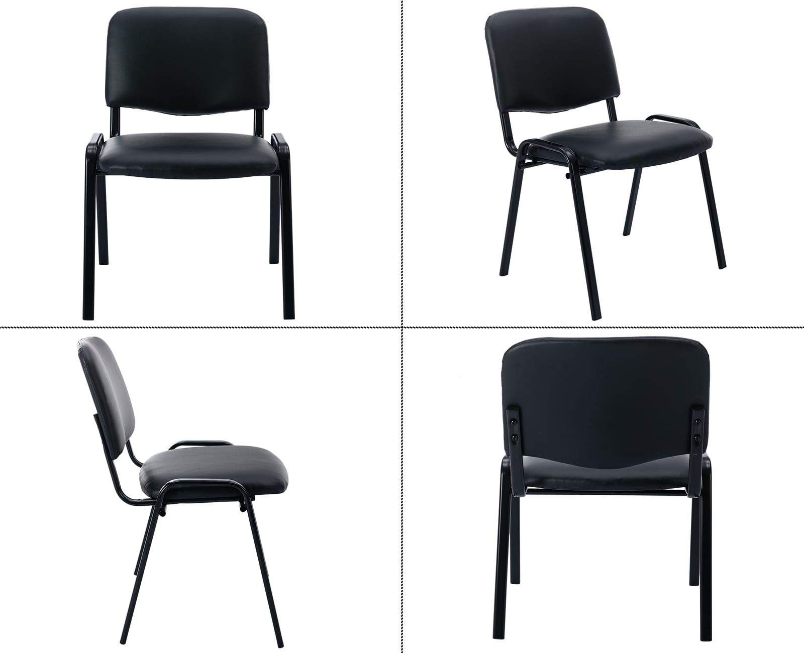 Guyou Black Stackable Conference Room Chairs Set of 5, Armless Leather Reception Chair, Ergonomic Office Chair with Back, Visitor Chairs for Conference Room Training Room Waiting Room School