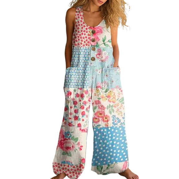 Summer Jumpsuits for Women Casual Sleeveless With Pockets Oversized Loose Fit Strappy Romper Pants