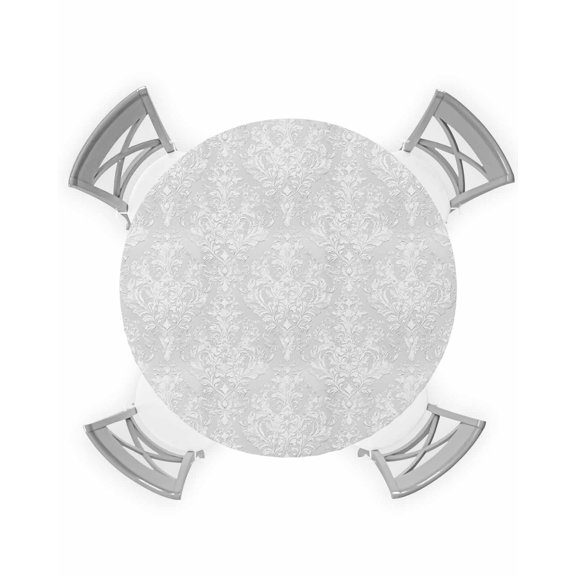 nqOlkjepod Gray Ethnic Round Tablecloth, Fitted Table Cover with Elastic for 45"-54" Round Tables, Simple Boho Modern Chic Abstract Floral Motifs Table Cloth Dinning Party Waterproof Tablecloths