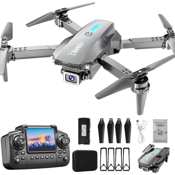 TongLi DR1916 Foldable RC Drone with Screen Controller, Single Camera, Altitude Hold, 360° Flip, Headless Mode, Black