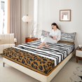 thumbnail image 4 of Homewish Geometric Striped Twin Sheet Sets,Wild Leopard Print Twin Fitted Sheet,White Black Brown Flat Sheet For Girl,Ultra Soft Home Decor,3 Pieces, 4 of 7