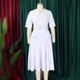 thumbnail image 4 of AURA Plus Size Summer V Neck A Line Midi Dress High Waist Short Sleeve Elegant African Work Dress with Belt, 4 of 10