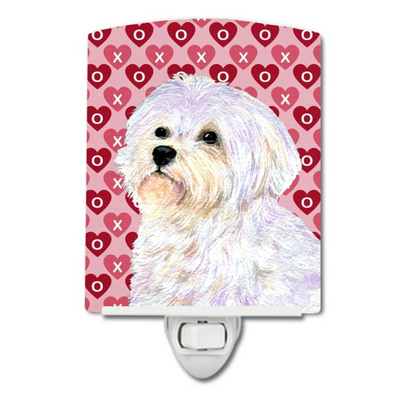 Caroline's Treasures SS4481CNL Maltese Hearts Love and Valentine's Day Portrait Ceramic Night Light, 6x4x3", multicolor