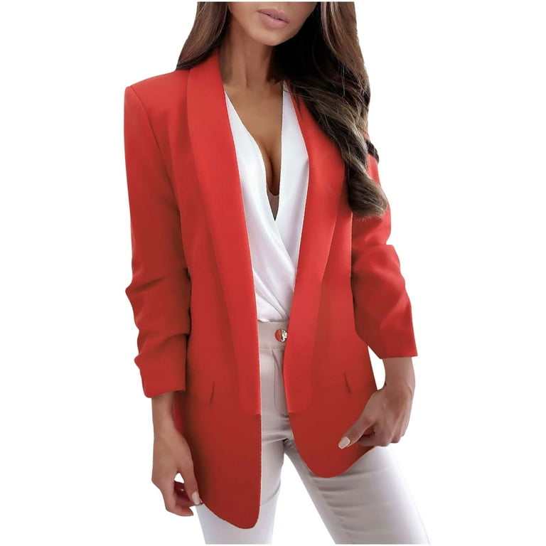 Juebong Professional Women's Solid Color Casual Long Sleeve Lapel Blazer  Jacket Ladies Turn Down Collar Jackets Coat Dressy Business Work Fall Lapel  Collar Buttons Blazers 