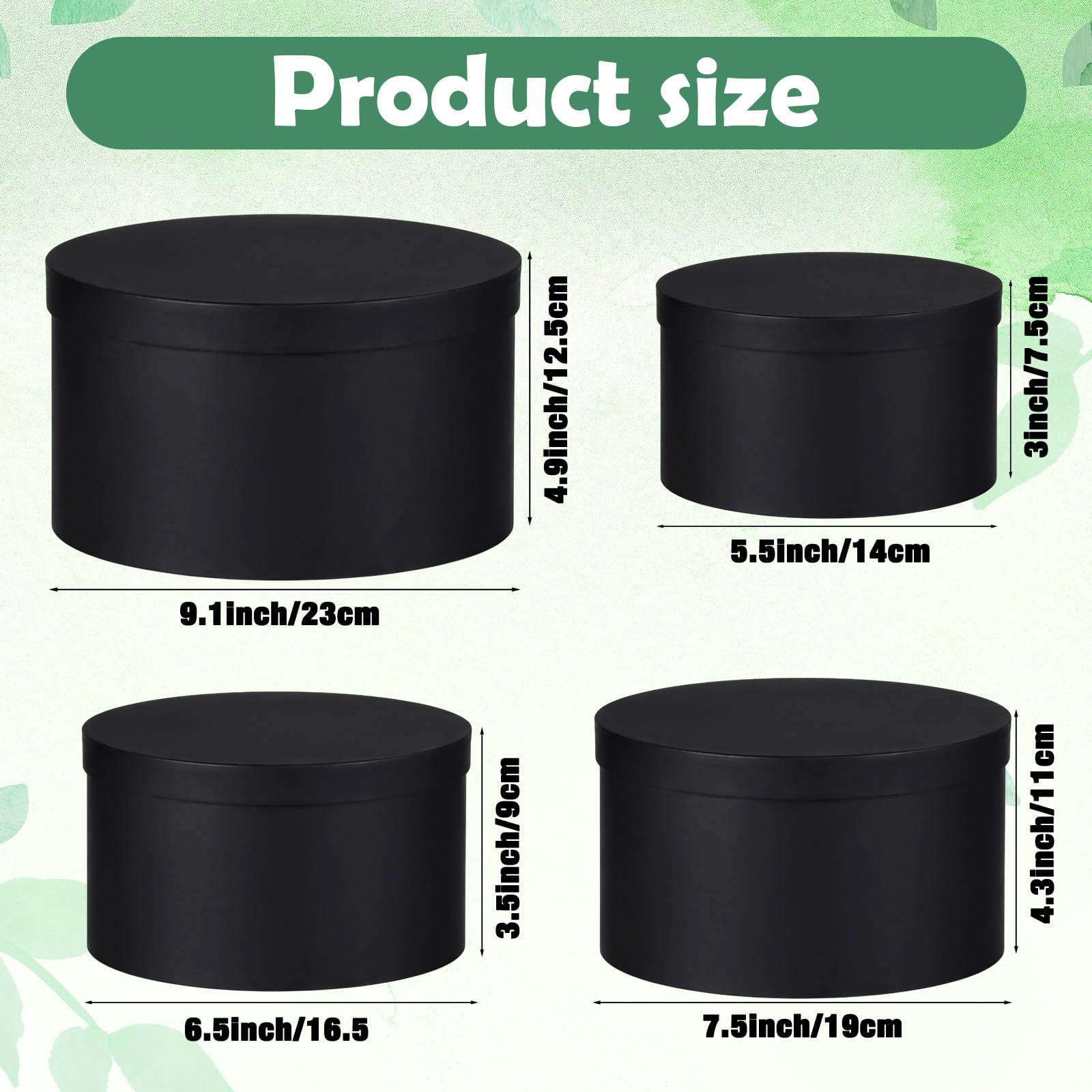 4 Pack Black Round Gift Boxes With Lids Floral Foam Flower Box For Arrangements Mother's Day Gifts Bridesmaid Proposal Wedding Party Favor