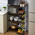 thumbnail image 5 of Backer's Rack Utility Microwave Oven Stand with Storage Shelves Push-Pull Drawers, Modern 4-Tier Wood Metal Kitchen Storage Rack Walnut, 5 of 9