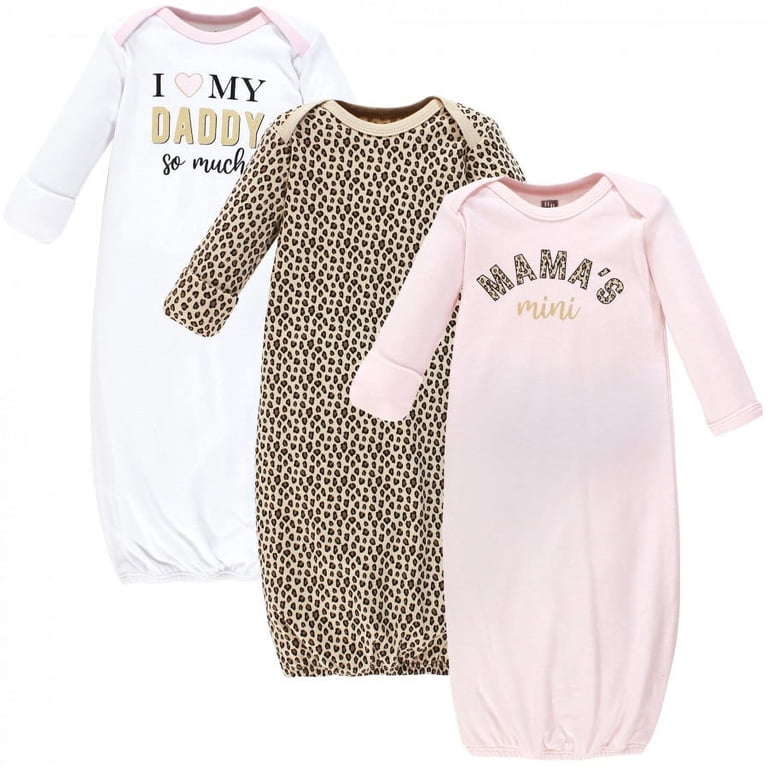 Hudson Baby Infant Girl Cotton Gowns, Leopard Mamas Mini, 3-Pack photo 1