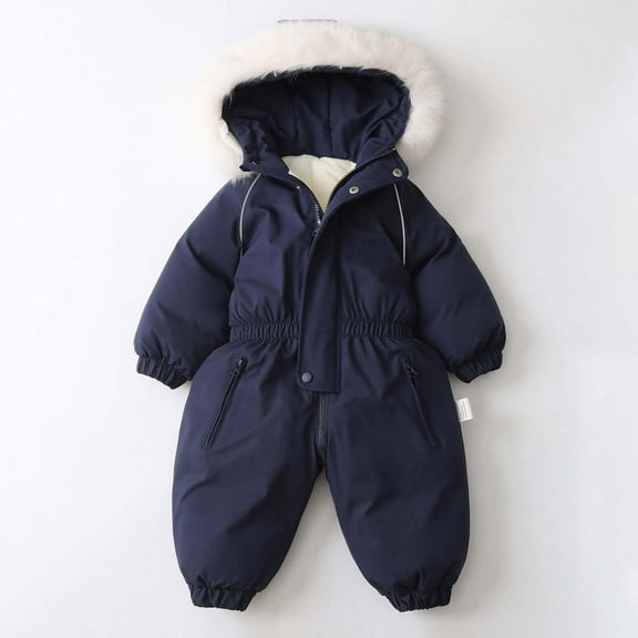 MEZZALL Toddler Solid Color Heavyweight Snowsuit Boys Winter Ski Jumpsuit Outdoor Insulated Windproof Romper With Durable Fabric For Cold Weather Versatile Long Sleeve O-Neck Spring Child One-Pieces