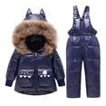 thumbnail image 1 of JiAmy Baby Snowsuit Set 2PCS Puffer Down Jacket and Snow Ski Bib Pants Kids Toddler Hooded Down Jacket Outfit Cartoon Fur Trim Ski Suit, 1 of 7