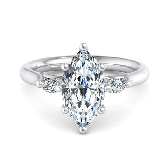 Oryn Jewel Anniversary Diamond Three Stone Ring - 14K White Gold Over Women's 2.3 Ct Marquise Cut Lab Created Diamond Ring - Romantic Proposal Gift for Her - Wedding Engagement Jewelry for Wife