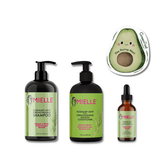 Rosemary Mint Organic-Inspired Hair Care Bundle – 3PCS (Shampoo, Conditioner & Strengthening Oil) + Bonus Styling Sponge