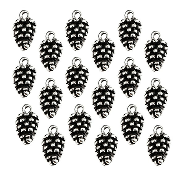 50pcs Christmas Pine Cone Alloy Small Pendant Nature Nuts Charm for DIY Jewelry Making Accessories (Antique Silver)