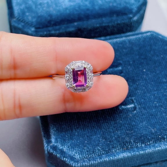 natural amethyst ring purple gemstone promise ring cushion cut February birthstone ring silver ring