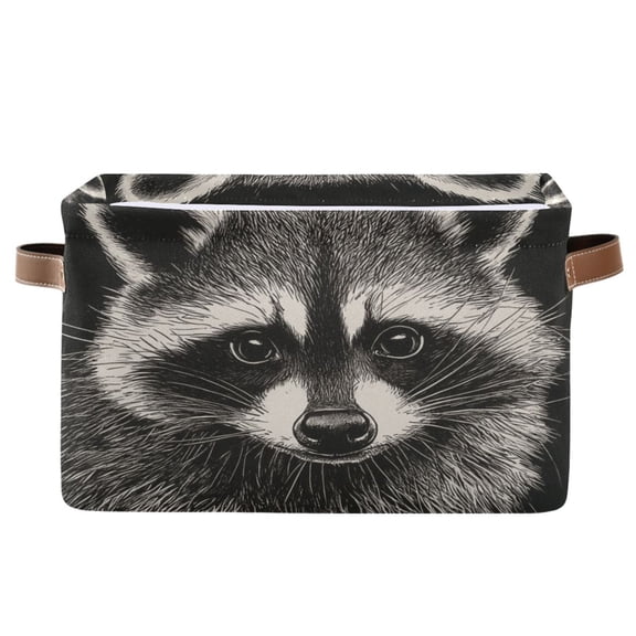 An Adorable Raccoon Foldable Storage Basket,Canvas Fabric Foldable Storage Bins with Handles Open Home Storage Bins Boxes for Toy Book Shelf Closet Baskets