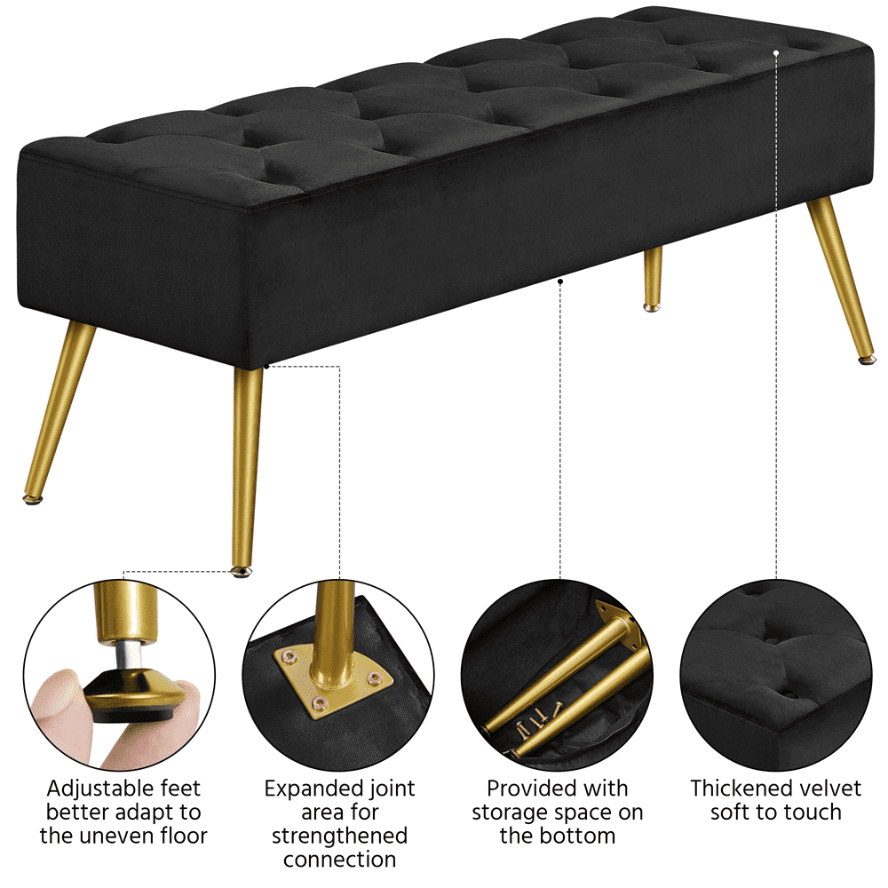Yaheetech Upholstered Footstool with Adjustable Feet, Black
