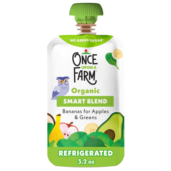 Once Upon a Farm Organic Refrigerated Baby Food Smart Blend Bananas for Apples & Greens, 3.2oz Pouch
