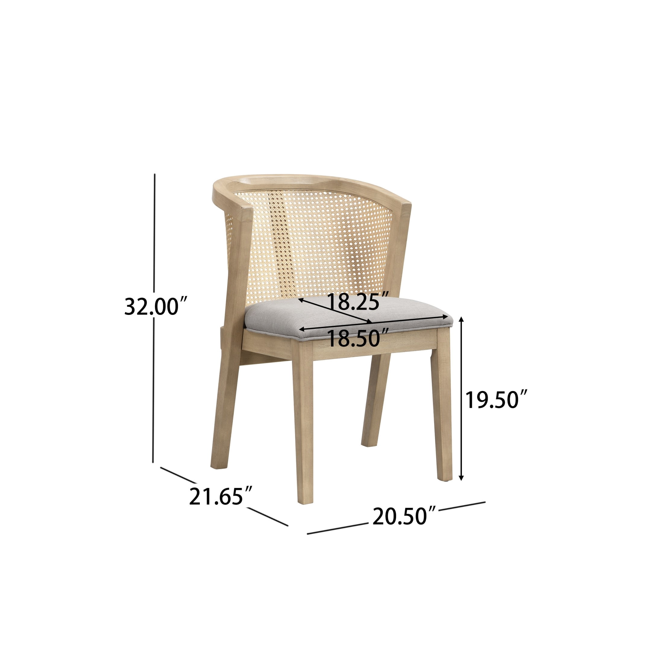 Christopher Knight Home Wood Dining Chairs with Cane Rattan Backrest, Light Ash+Pebble, Set of 2