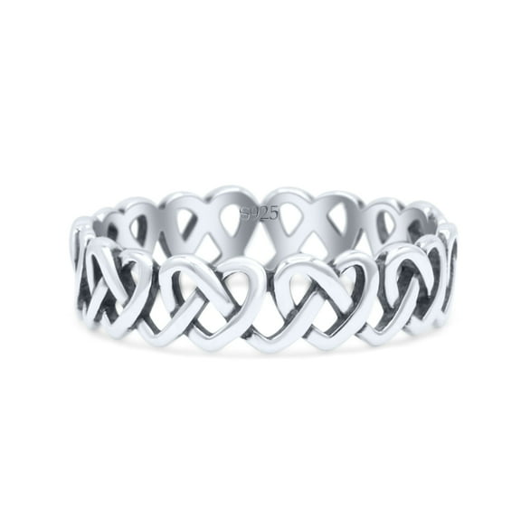 Stackable Iconic Cut Love Hearts Knot Oxidized Ring Band 925 Sterling Silver Size 6