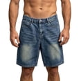 thumbnail image 5 of LODIENY Mens Baggy Jean Shorts Vintage Loose Fit Wide Leg Denim Short Pants Washed Distressed Streetwear Hip Hop Below Knee Jorts Blue S, 5 of 6