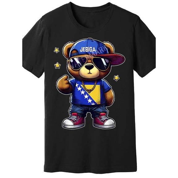 JEBIGA Cute Teddy Bear Funny Bosnian Flag Gift BiH Bosna 503948 funny Men'S Short Sleeve T-shirt black AM