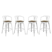 Modway Promenade 30" Modern Metal Bar Stools in White (Set of 4)