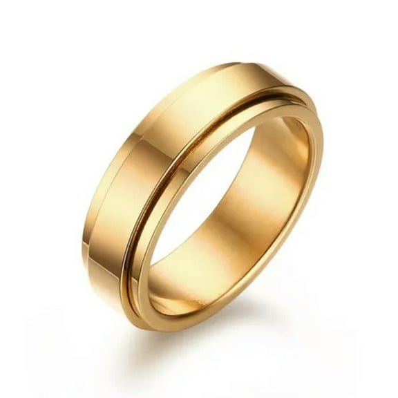 6mm Gold Plated Spinner Band Men's Stainless Steel Wedding Ring Size 7/8/9/10/11