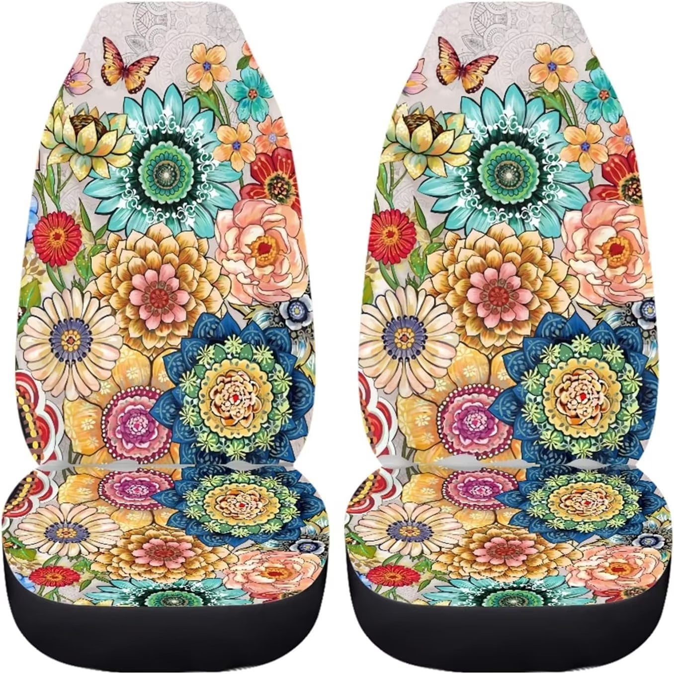 NETILGEN Boho Mandala Flowers Pattern Car Cover Set Anti-Slip Car Seat ...