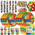 thumbnail image 2 of Bloques de construcción para decoración de fiesta de cumpleaños, vajilla, pulsera, vasos de papel, platos, mantel, globo, regalo de cumpleaños, 2 of 5