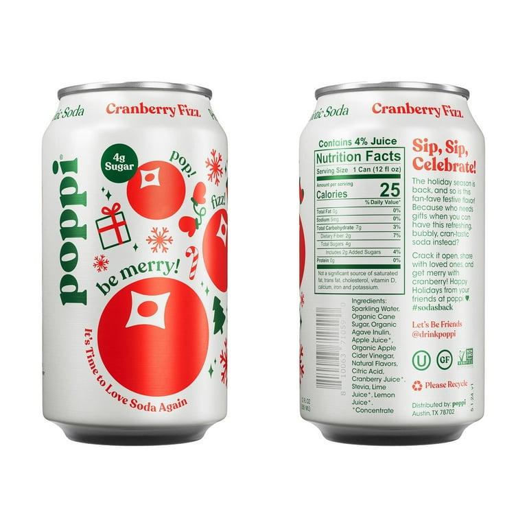 Poppi Prebiotic Soda, Cranberry Fizz, 12 Fluid Ounce (Pack of 15