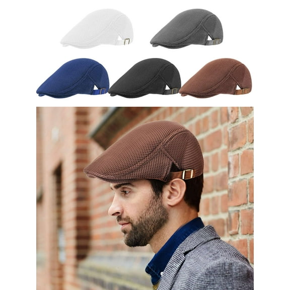Spencer Men's Newsboy Caps Mesh Breathable Beret Hat Adjustable Flat Newsboy Hat Cabbie Flat, Black