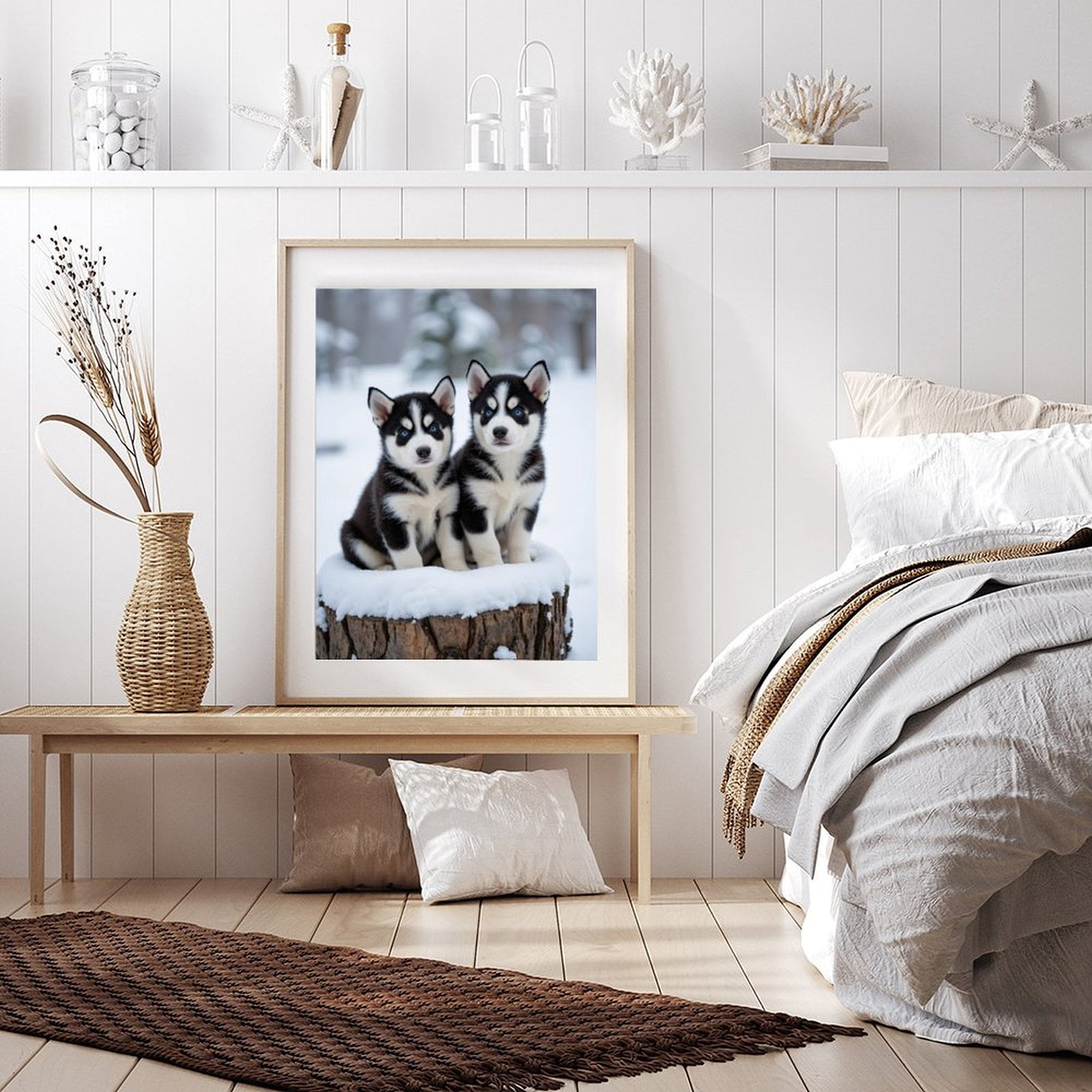 Diamond Art Kit for Adults, Husky Puppies Snowy Tree Stump Diamond Painting for Adults Beginners, DIY Diamond Art Painting Kits, 5D Diamond Painting Crafts for Home Decor 12x16 Frameless