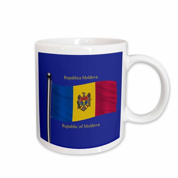3drose, the Flag of Moldova on a Blue Background with Republic of Moldova in English and Moldovan Romanian, 15oz Mug