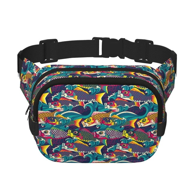 Disketp Colorful Carp Streamer Riñonera de Doble Capa, Bolsa de Cintura Ajustable para Viajes, Correr y Senderismo, Riñonera Ligera para Hombre y Mujer