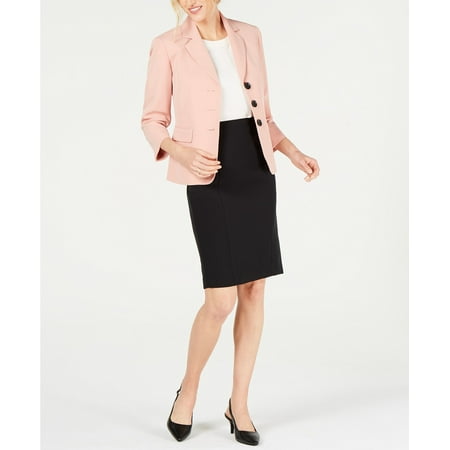 Le Suit Women's Petite Stretch Crepe 3-Button Skirt Suit RoseBud/ Black Size 8P