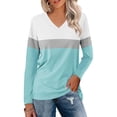 thumbnail image 3 of Color Block Long Sleeve Shirts for Women 2026 Spring Fall Casual Relaxed Fit V Neck Shirt Pullover Blouse, 3 of 6