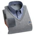 thumbnail image 2 of Suéter de lana de invierno para hombre, de dos piezas, grueso, sin costuras, con cuello de camisa, jersey de lana, cálido, de punto, 2 of 5
