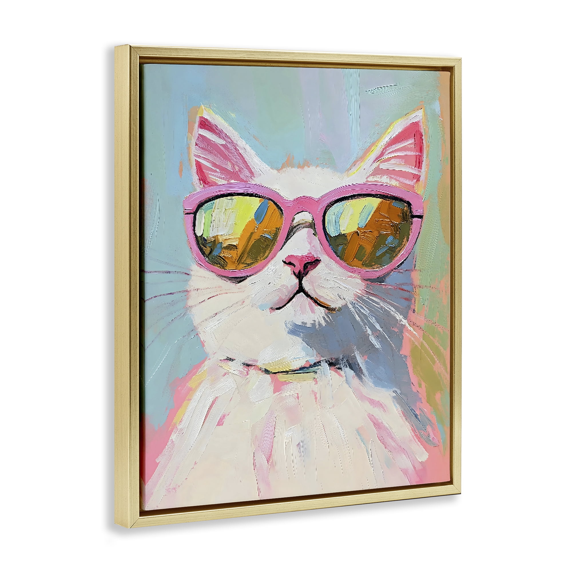 Stupell Industries Cool Cat in Sunglasses Gold Framed Floater Canvas Wall Art, design by The Prints Vibe