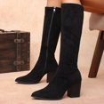 thumbnail image 4 of Womens Knee High Boots Closed Pointed Toe Chunky Heel Tall Boots Side Zipper Fall Dress Boot Shoes Black 9(42), 4 of 9