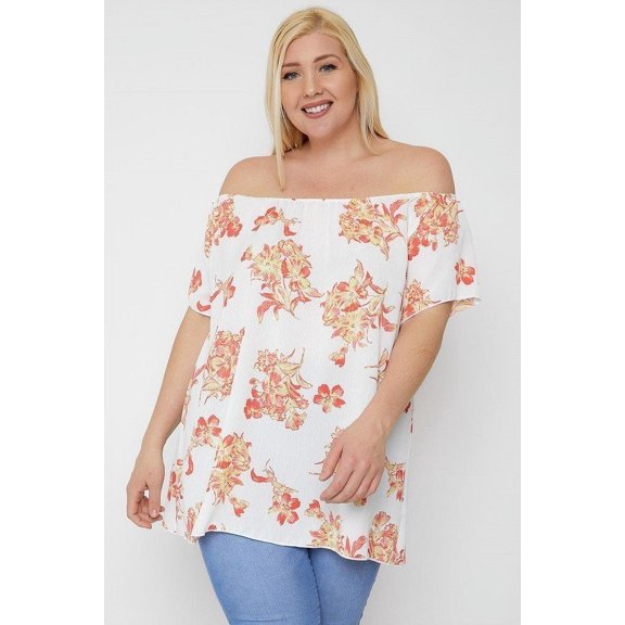 Floral Print Off The Shoulder Top 1XL