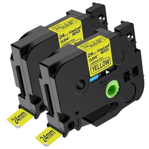 NineLeaf 2 Pack Compatible for Brother P-touch TZe-651 TZe651 TZ-651 TZ651 24mm 1 Inch Black on Yellow Laminated Label Tape 0.94" x 26.2 ft
