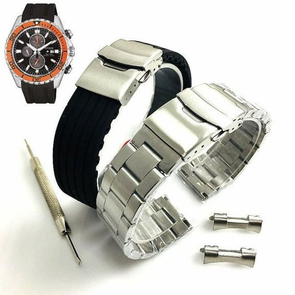 Steel & Silicone Watch Band Strap Fits Citizen Promaster CA0718-13E B612-S115868