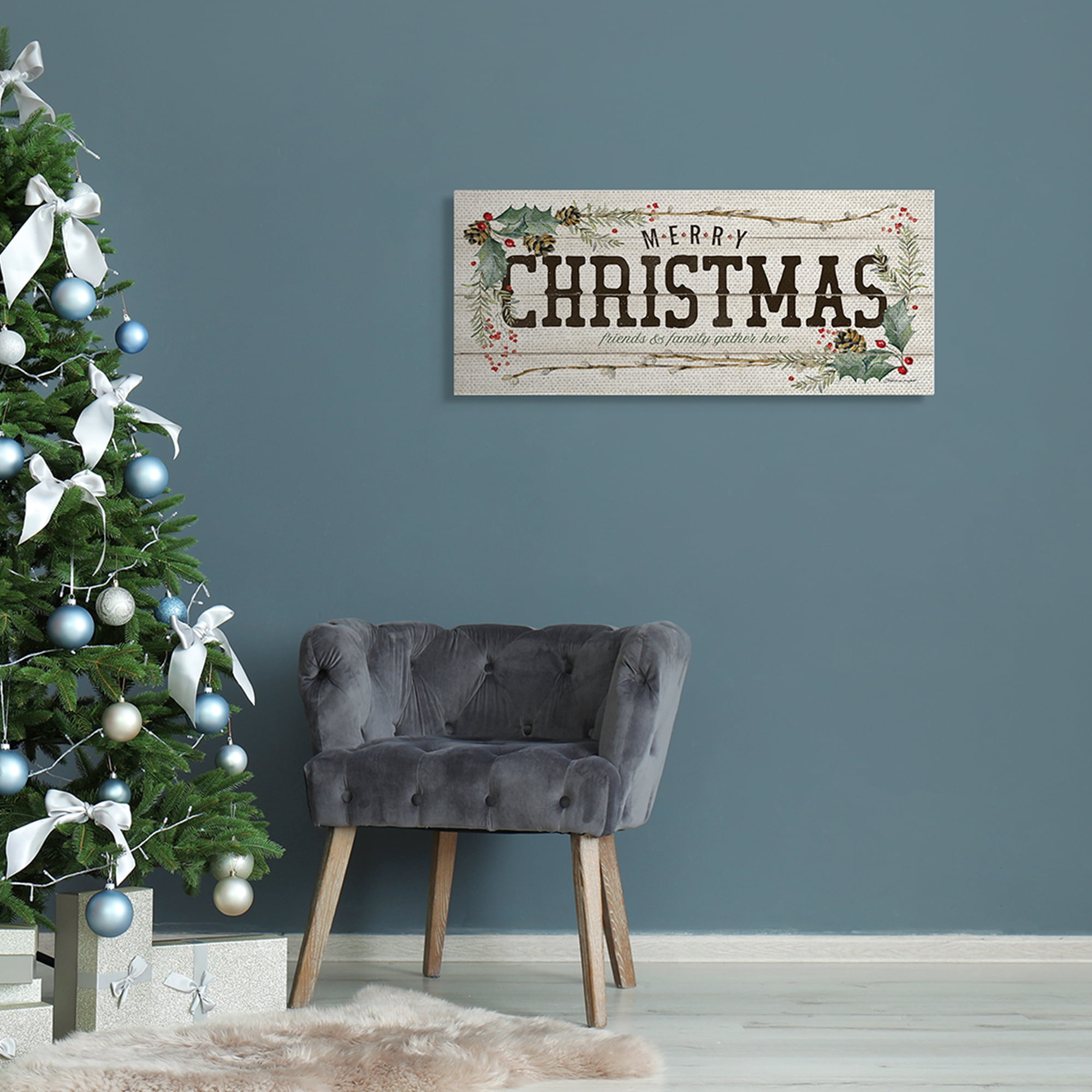 Stupell Industries Rustic Merry Christmas Friends and Family Sign Inspirational Painting Gallery Wrapped Canvas Art Print Wall Art, 13 x 30