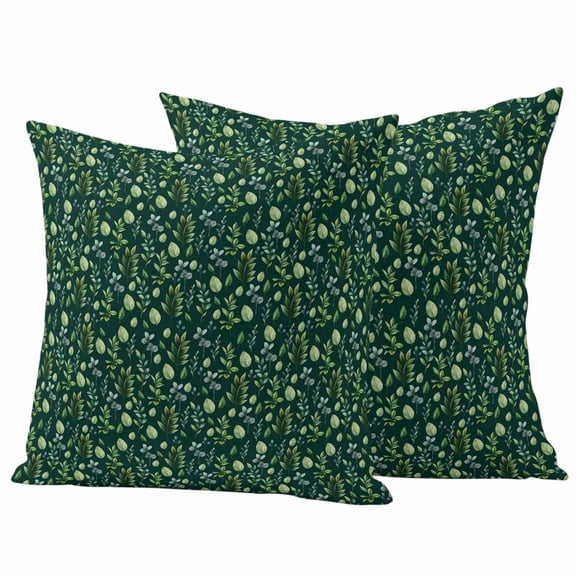 Dark Green Leaves Outdoor Waterproof Pillow Covers, Pastoral Watercolor Botanical Plant Decorative Square Throw Pillowcase Sofa Cushion Sham for Patio/Couch/Chair, 26"x26" 2 Pack