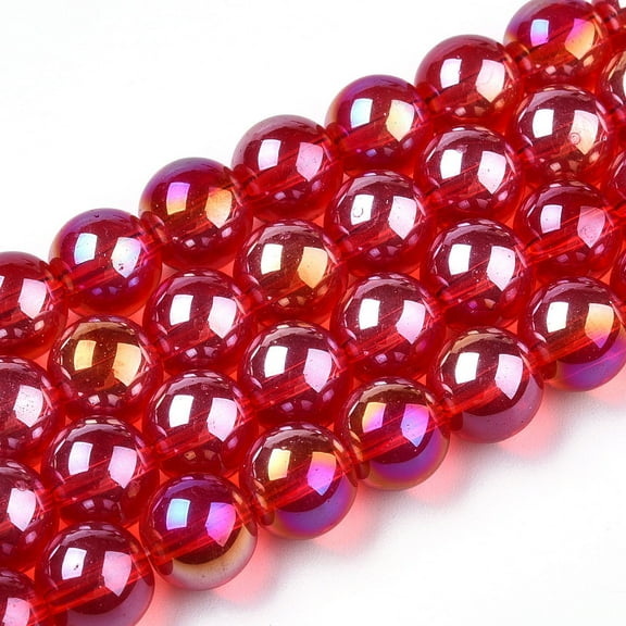 1Strand Electroplate Transparent Glass Beads Strands AB Color Plated Round Red 8~8.5mm Hole: 1.5mm about 51~53pcs/strand 14.96 inch~15.55 inch(38~39.7cm)