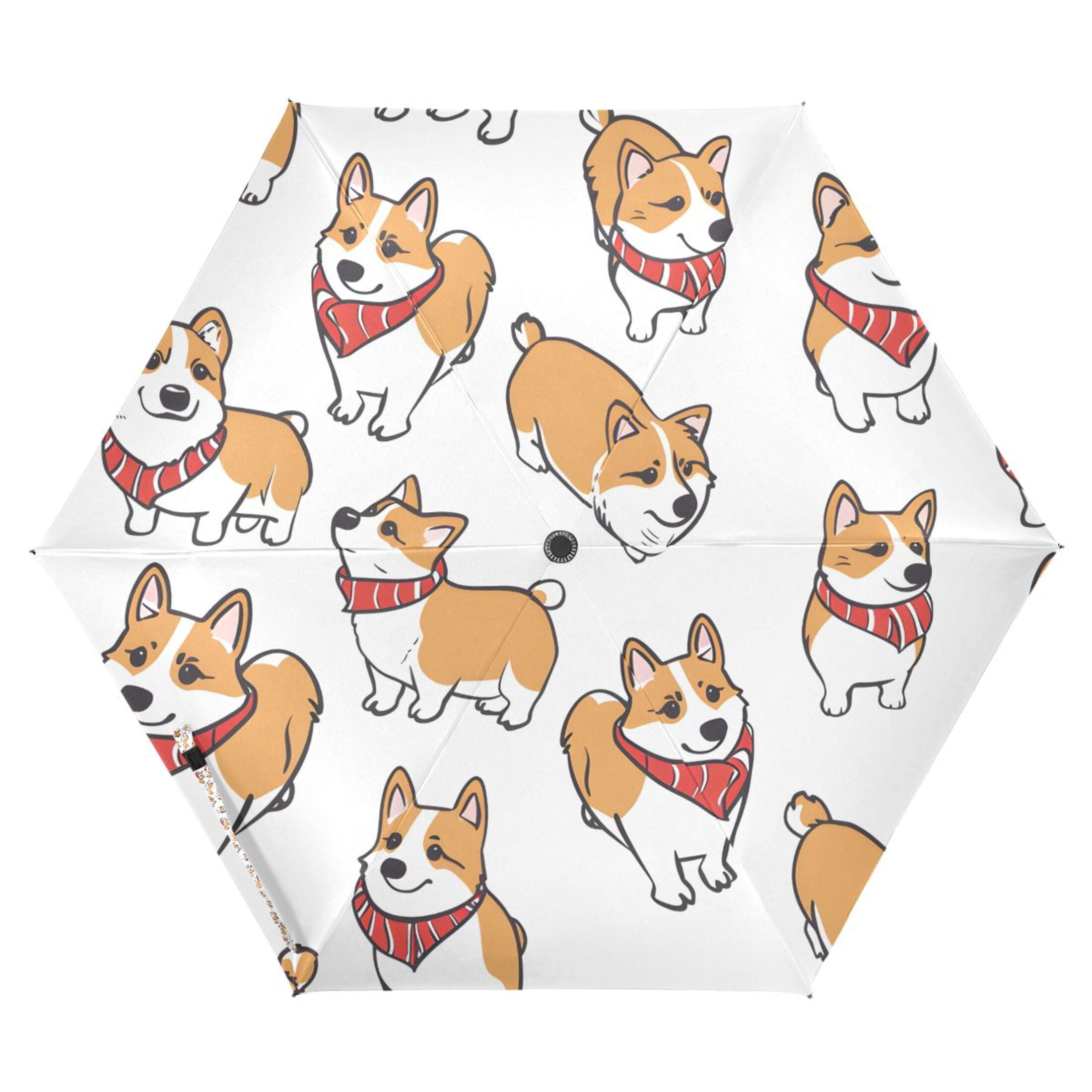 Corgi Dog with Scarves Compact Sun Umbrella Windproof Travel Umbrellas for Rain Strong Portable UV Protection