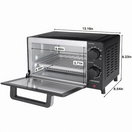 Mainstays 4 Slice Countertop Toaster Oven with 3 Settings, Includes Baking Rack and Pan, Black, New